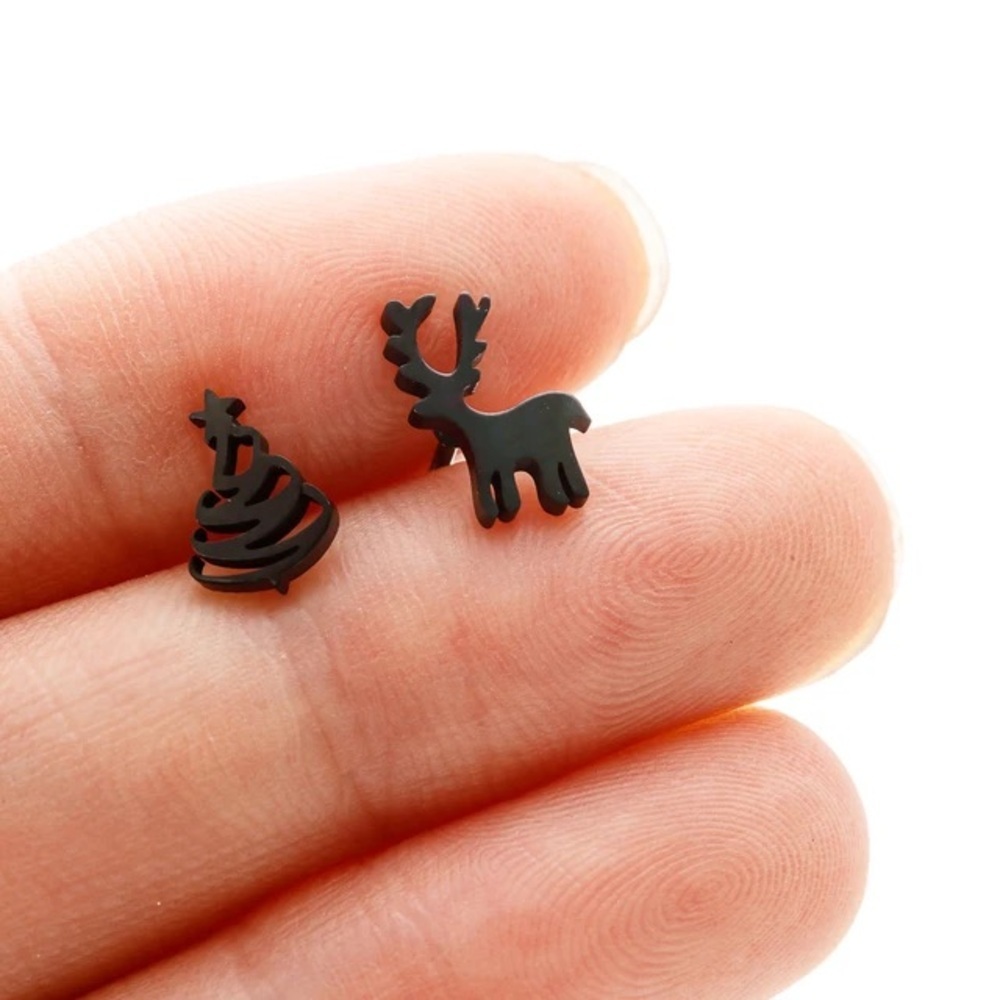 Christmas Tree and Reindeer stud stainless steel Earrings